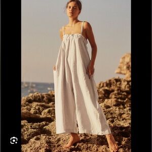 OZMA Deia Linen Wide Leg Jumpsuit - Natural